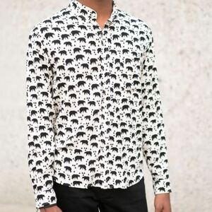 Handsome Me Fun/Stylish Black Bear Print Men's Shirt